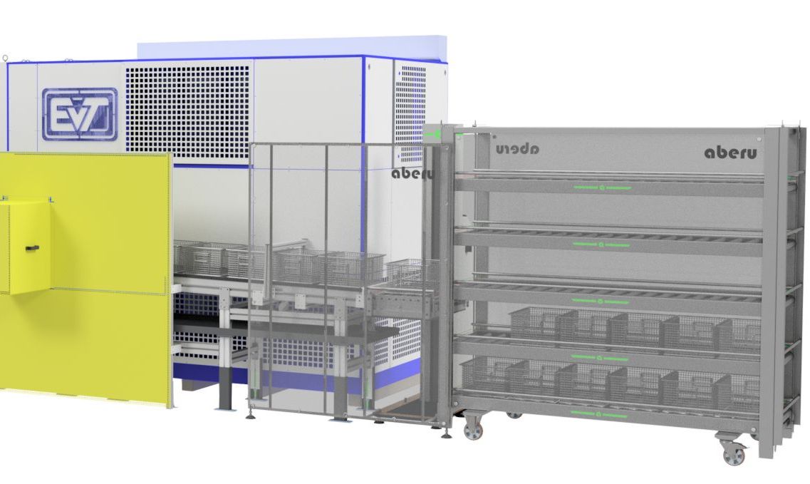 Reinigungsanlage KLT Kistenlift Korb speichern vorhalten aberu